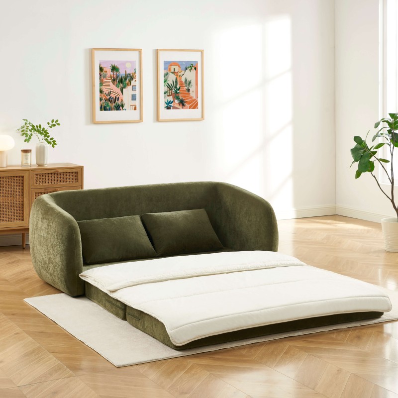 Canapé droit PAZ déplimousse 2 places tissu chenille vert