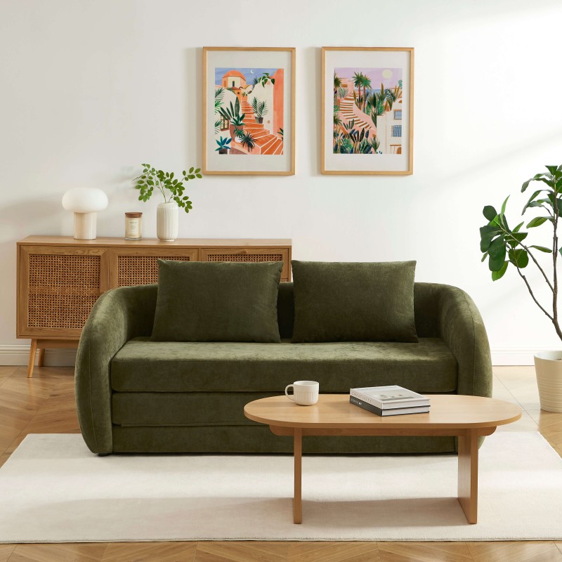 Canapé droit PAZ déplimousse 2 places tissu chenille vert