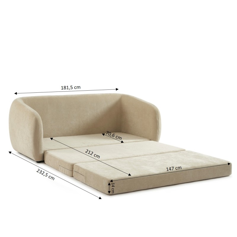 Canapé droit PAZ déplimousse 2 places tissu chenille beige