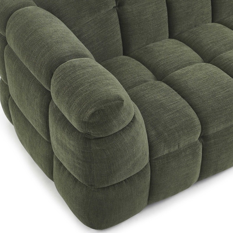 Set aus geradem 3-Sitzer-Sofa + Hocker MOODY aus grünem Leinenstoff