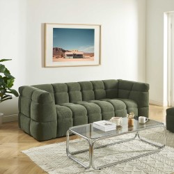 Set aus geradem 3-Sitzer-Sofa + Hocker MOODY aus grünem Leinenstoff