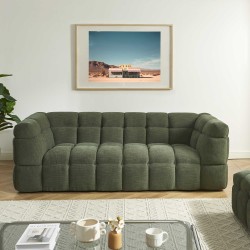 Set aus geradem 3-Sitzer-Sofa + Hocker MOODY aus grünem Leinenstoff