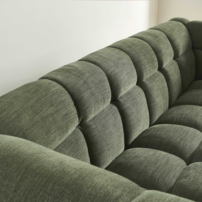 Set aus geradem 3-Sitzer-Sofa + Hocker MOODY aus grünem Leinenstoff