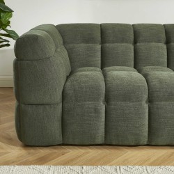Set aus geradem 3-Sitzer-Sofa + Hocker MOODY aus grünem Leinenstoff