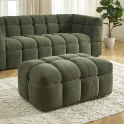 Set aus geradem 3-Sitzer-Sofa + Hocker MOODY aus grünem Leinenstoff