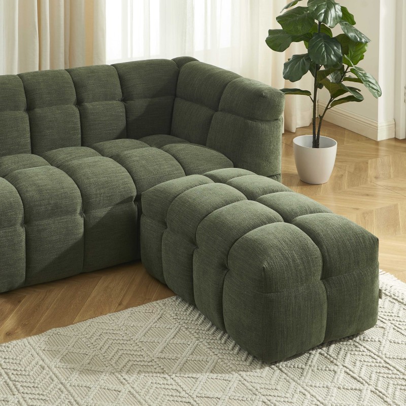 Set aus geradem 3-Sitzer-Sofa + Hocker MOODY aus grünem Leinenstoff
