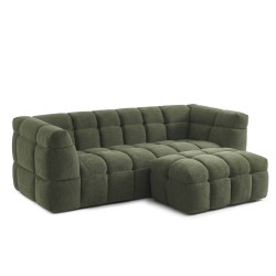 Set aus geradem 3-Sitzer-Sofa + Hocker MOODY aus grünem Leinenstoff