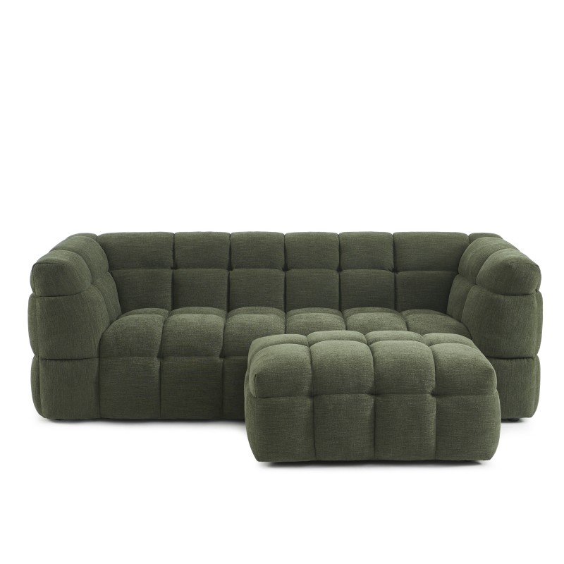 Set aus geradem 3-Sitzer-Sofa + Hocker MOODY aus grünem Leinenstoff