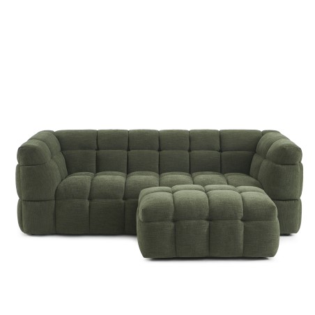 Set aus geradem 3-Sitzer-Sofa + Hocker MOODY aus grünem Leinenstoff