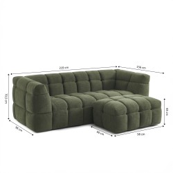 Set aus geradem 3-Sitzer-Sofa + Hocker MOODY aus grünem Leinenstoff