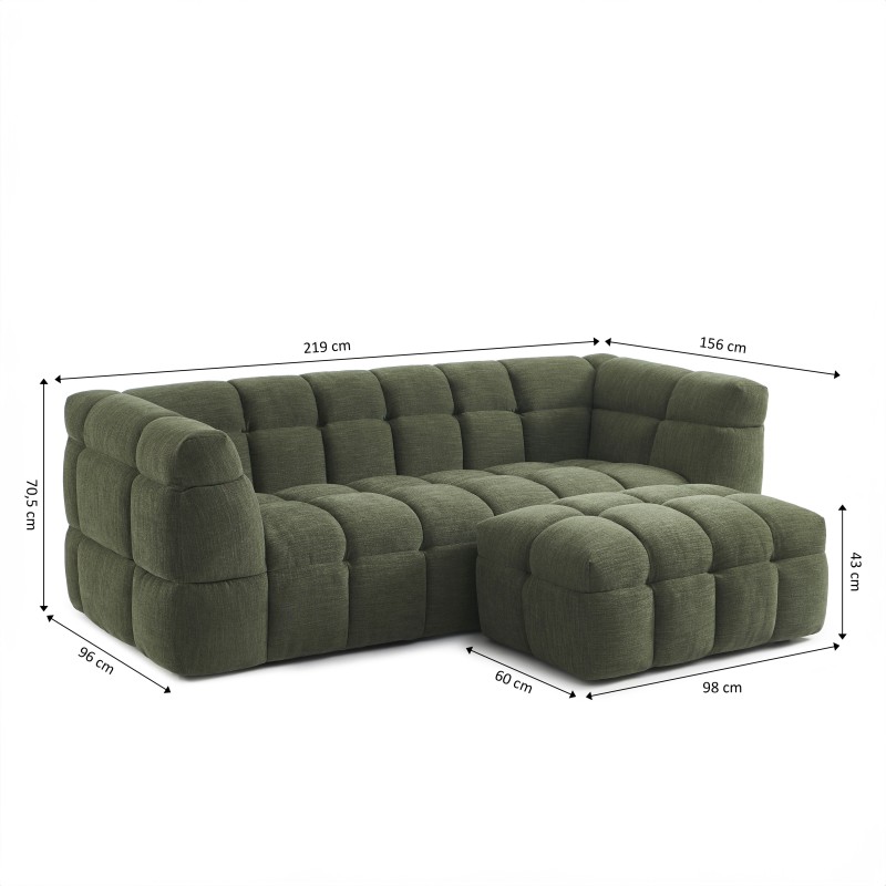 Set aus geradem 3-Sitzer-Sofa + Hocker MOODY aus grünem Leinenstoff
