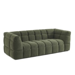 Set aus geradem 3-Sitzer-Sofa + Hocker MOODY aus grünem Leinenstoff
