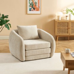 Sessel PAZ mit Schaumstoffpolsterung, beiger Chenille-Stoff