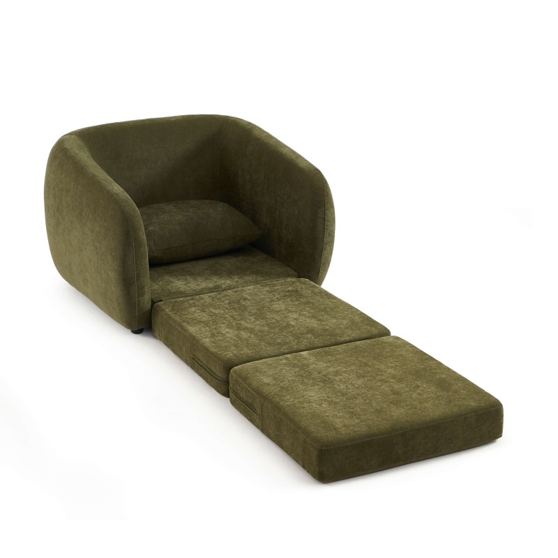 Sessel PAZ mit Schaumstoffpolsterung, grüner Chenille-Stoff