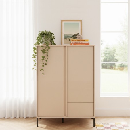 Buffet haut HULDA beige 2 portes 2 tiroirs 104cm