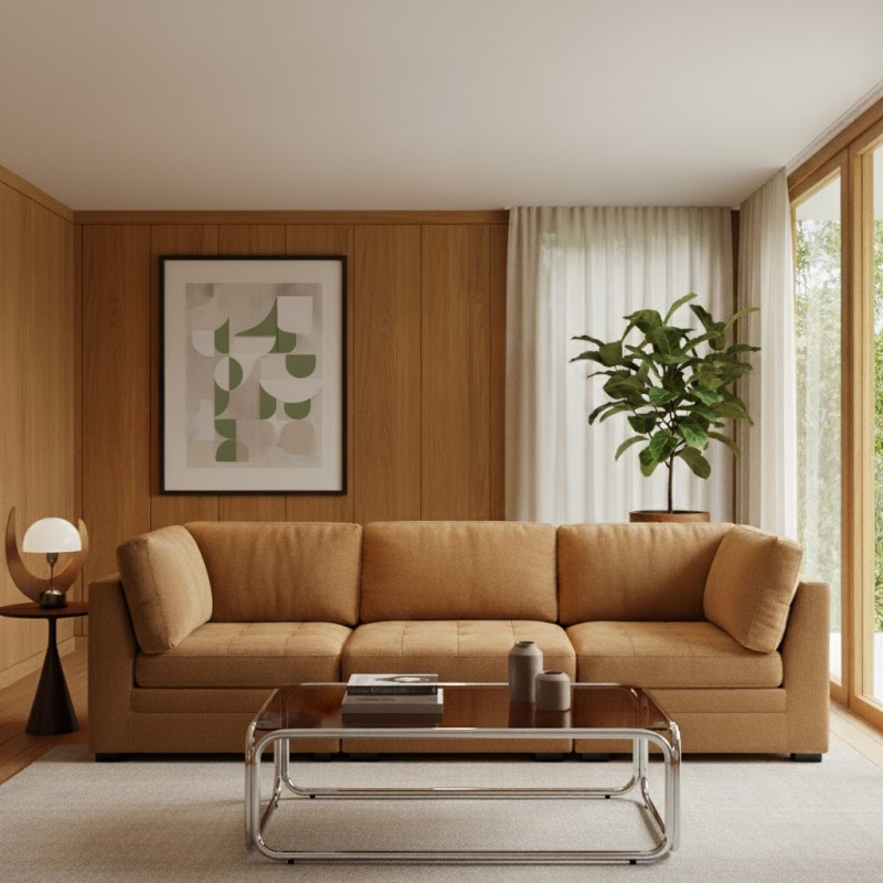 Chauffeuse d'angle BILLIE 1 place tissu chenille écureuil