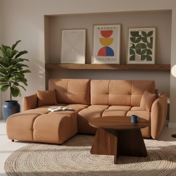 Umbaubares und wendbares Ecksofa COMO 4-Sitzer, Stoff Chenille cognac