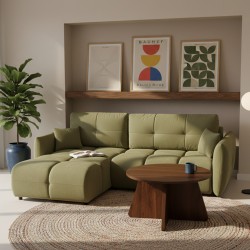 Divano angolare convertibile e reversibile COMO 4 posti in tessuto ciniglia verde kaki