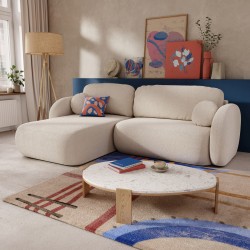 Divano angolare sinistro convertibile CARLOTTA 4 posti in tessuto bouclé grezzo