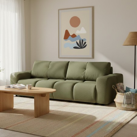 Divano letto lineare SORELLA 3 posti in tessuto ciniglia verde kaki