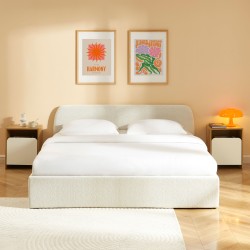 Lit coffre GELA tissu chenille beige 180x200 sommier inclus