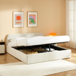 Lit coffre GELA tissu chenille beige 180x200 sommier inclus