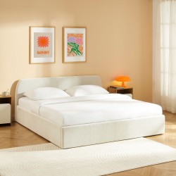 Lit coffre GELA tissu chenille beige 180x200 sommier inclus