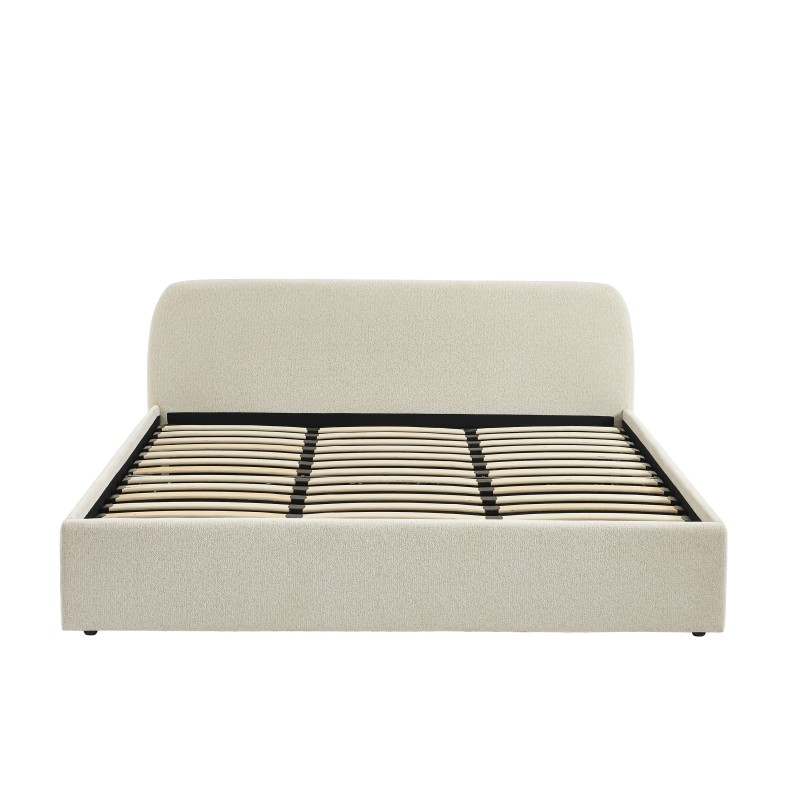 Lit coffre GELA tissu chenille beige 180x200 sommier inclus