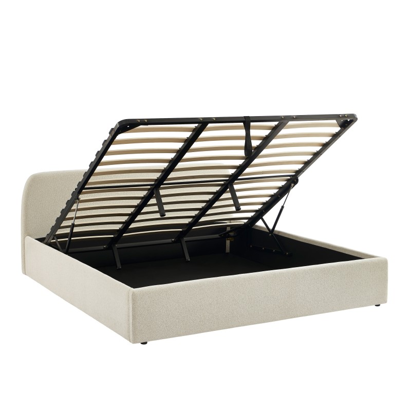 Lit coffre GELA tissu chenille beige 180x200 sommier inclus