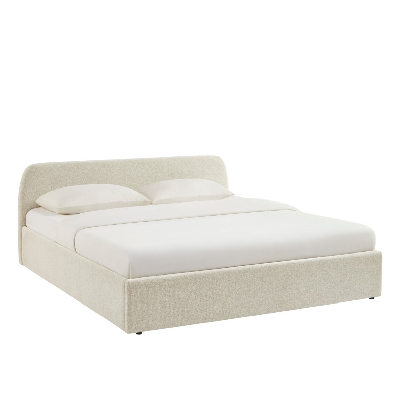 Lit coffre GELA tissu chenille beige 180x200 sommier inclus