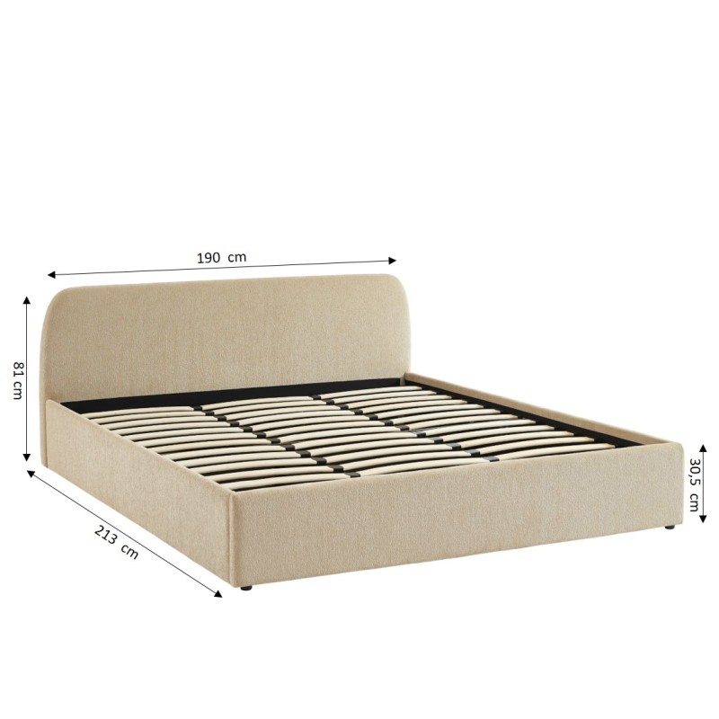 Lit coffre GELA tissu chenille grège 180x200 sommier inclus