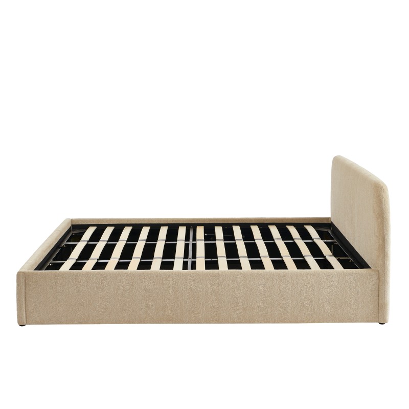 Lit coffre GELA tissu chenille grège 180x200 sommier inclus