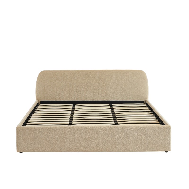 Lit coffre GELA tissu chenille grège 180x200 sommier inclus