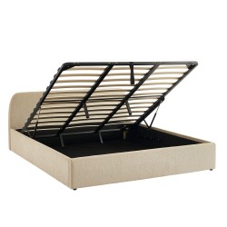 Lit coffre GELA tissu chenille grège 180x200 sommier inclus