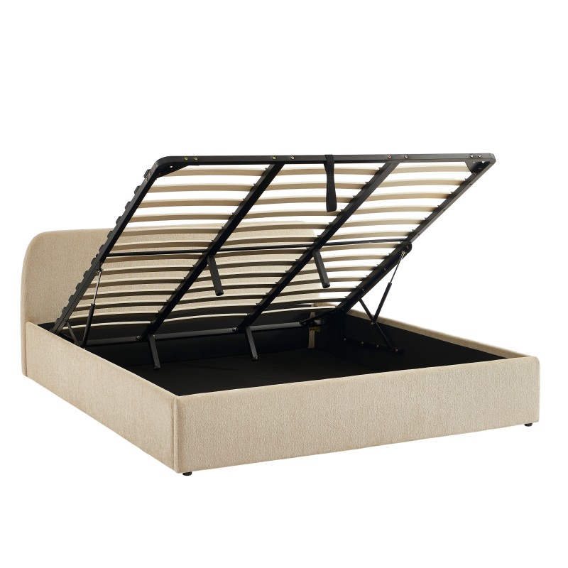 Lit coffre GELA tissu chenille grège 180x200 sommier inclus