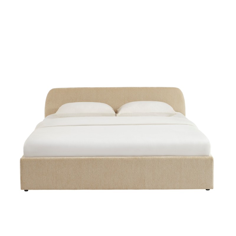 Lit coffre GELA tissu chenille grège 180x200 sommier inclus