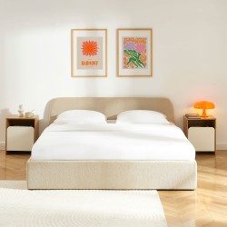 Lit coffre GELA tissu chenille grège 180x200 sommier inclus