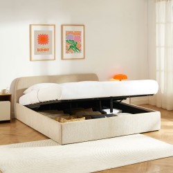 Lit coffre GELA tissu chenille grège 180x200 sommier inclus