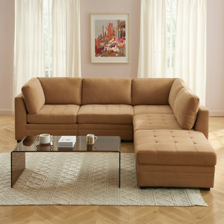 Modulares 5-teiliges Ecksofa BILLIE aus Chenille-Stoff in Eichhörnchenfarbe