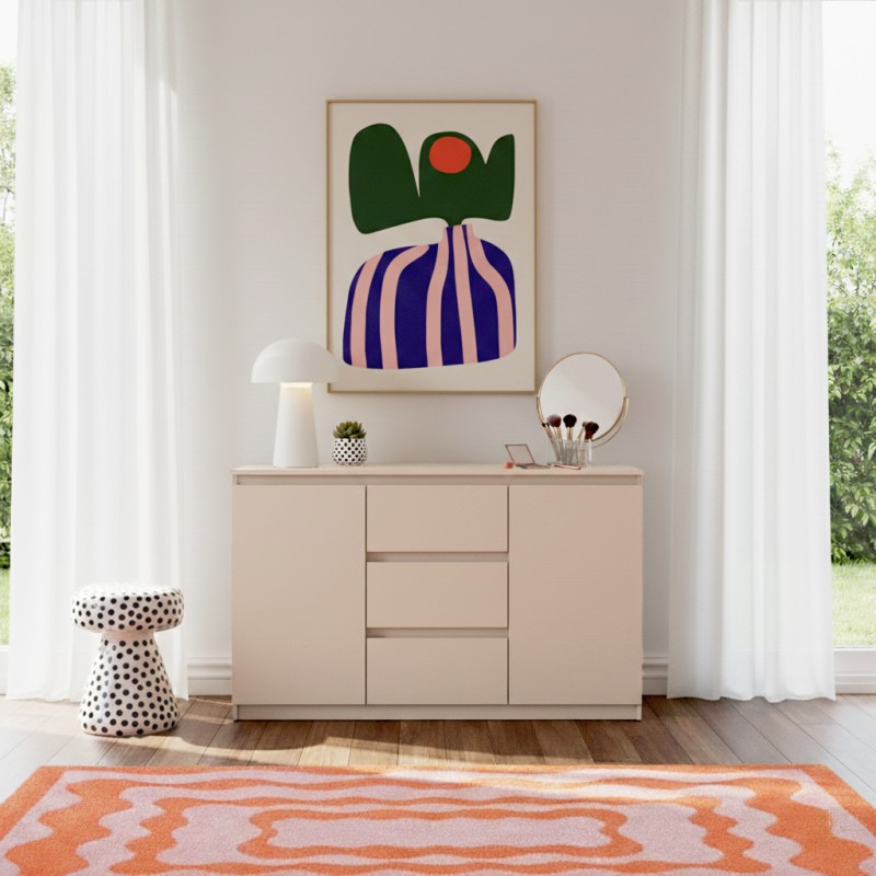 Sideboard SNORRI aus Kaschmir mit 2 Türen und 3 Schubladen, 120 cm