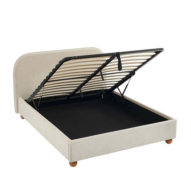 Lit coffre PILKA 140x190 tissu chenille beige sommier inclus Lit coffre PILKA 140x190 tissu chenille beige sommier inclus