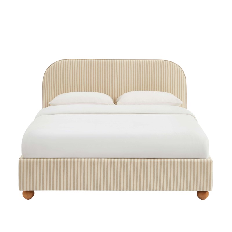 Lit coffre PILKA 140x190 tissu rayé beige et écru sommier inclus