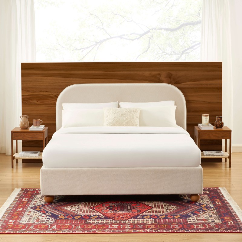 Lit coffre PILKA 160x200 tissu chenille beige sommier inclus Lit coffre PILKA 160x200 tissu chenille beige sommier inclus