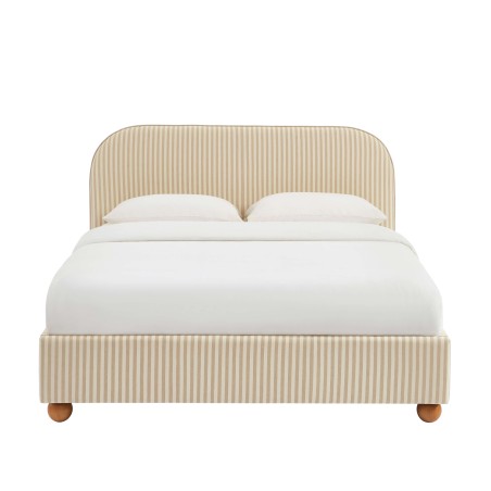 Lit coffre PILKA tissu rayé beige et écru 160x200 sommier inclus