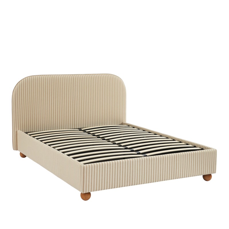 Lit coffre PILKA tissu rayé beige et écru 160x200 sommier inclus Lit coffre PILKA tissu rayé beige et écru 160x200 sommier inclus