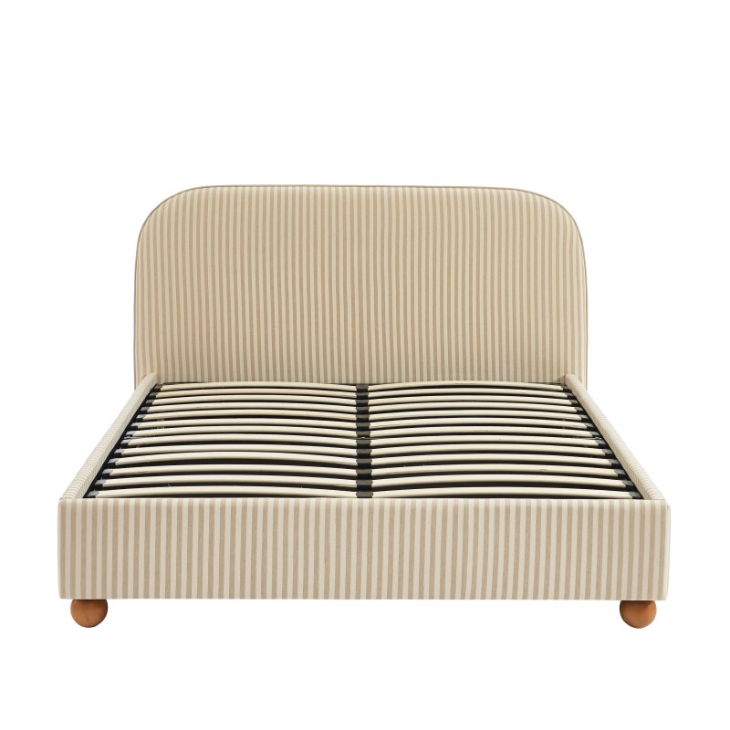 Lit coffre PILKA tissu rayé beige et écru 160x200 sommier inclus Lit coffre PILKA tissu rayé beige et écru 160x200 sommier inclus