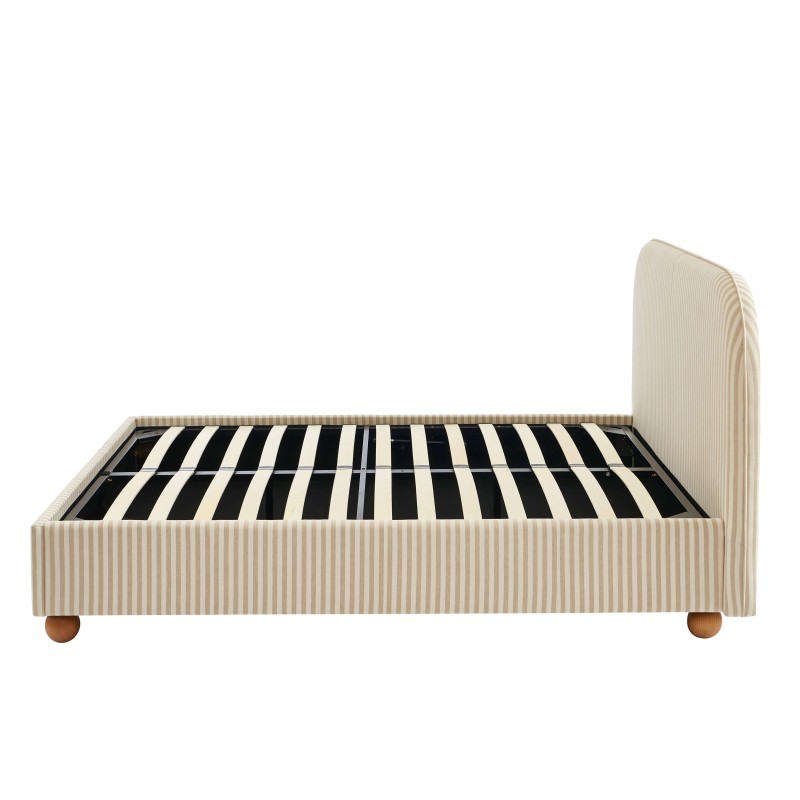 Lit coffre PILKA tissu rayé beige et écru 160x200 sommier inclus Lit coffre PILKA tissu rayé beige et écru 160x200 sommier inclus