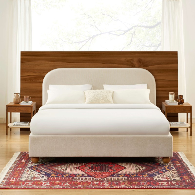 Lit coffre PILKA 180x200 tissu chenille beige sommier inclus Lit coffre PILKA 180x200 tissu chenille beige sommier inclus