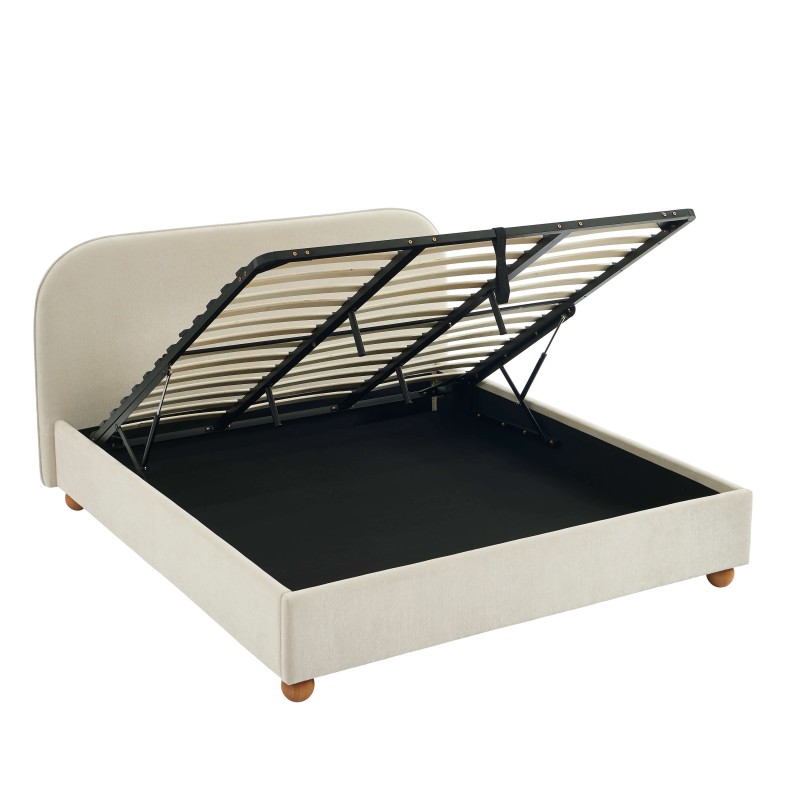 Lit coffre PILKA 180x200 tissu chenille beige sommier inclus Lit coffre PILKA 180x200 tissu chenille beige sommier inclus