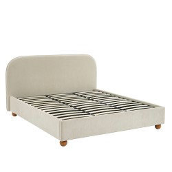 Lit coffre PILKA 180x200 tissu chenille beige sommier inclus